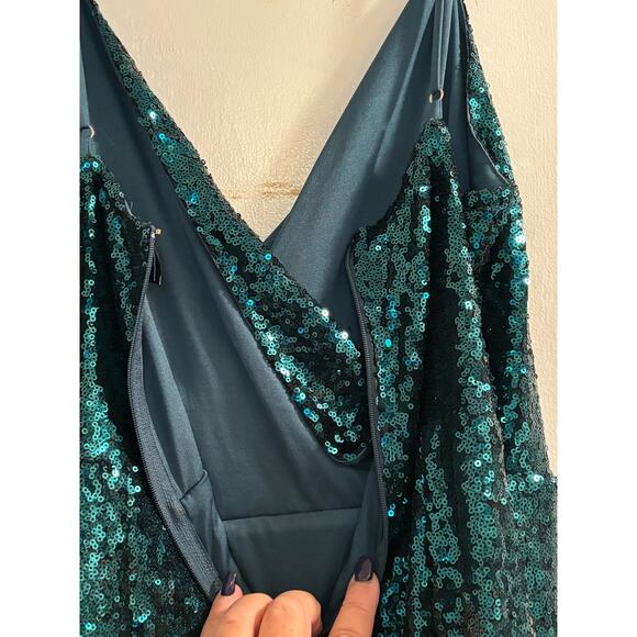 Fully Sequined Sz Large Green Slip Dress Christmas New Years Party - Picture 6 of 7